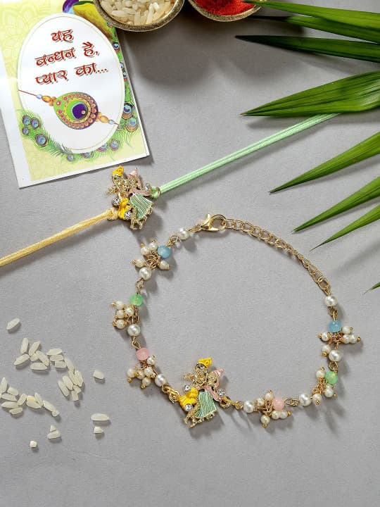 Handcrafted Kundan Rakhi Set